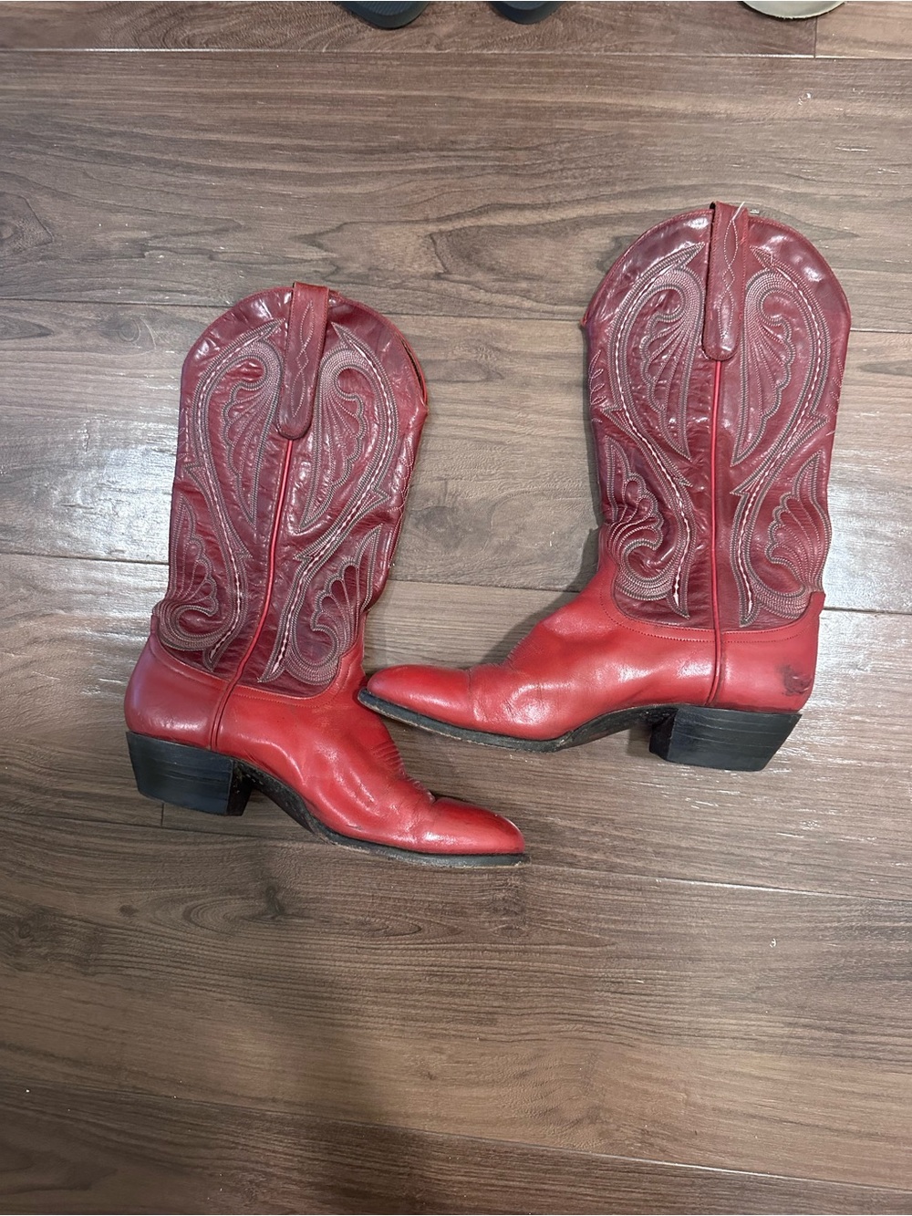 Larry Mahan Vintage Red Trim Brown Leather Cowboy Boot Interior